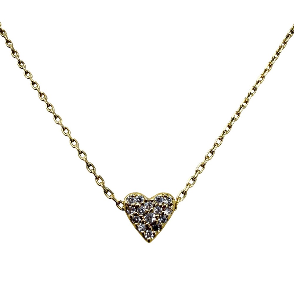 Pave Crystal Heart Necklace Dainty Minimalist Pendant Adjustable Gold Tone
